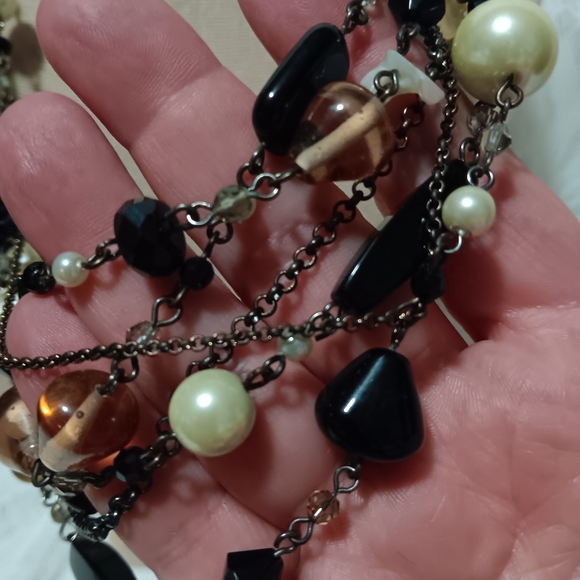 Multi Strand Black and White Necklace - Picture 2 of 3